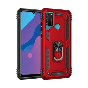 Hubrendy Bez Huawei Y6P Kılıf Sofya Yüzüklü Silikon Kapak - Kırmızı