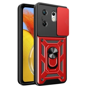 Hubrendy Bez İnfinix Zero 30 4G Kılıf Pars Lens Yüzüklü Silikon - Kırmızı