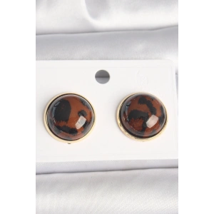 Pirinç Gold Renk 3D Daire Leopar Model Kadın Küpe
