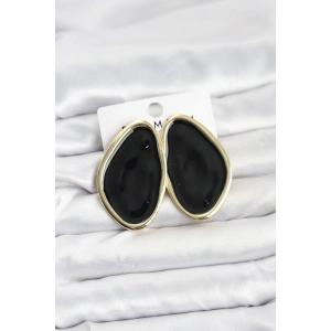 Pirinç Siyah Mineli Damla Model Vintage Plaka Kadın Küpe
