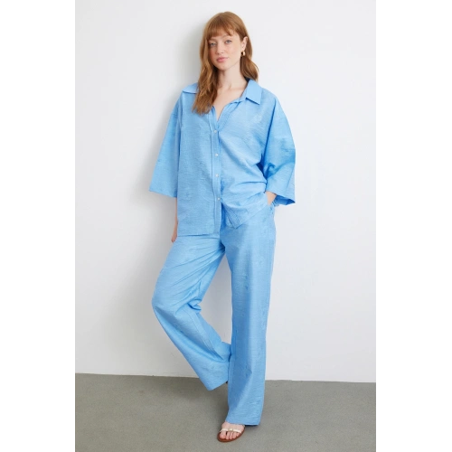 Arka Cepli Salaş Pantolon Mavi