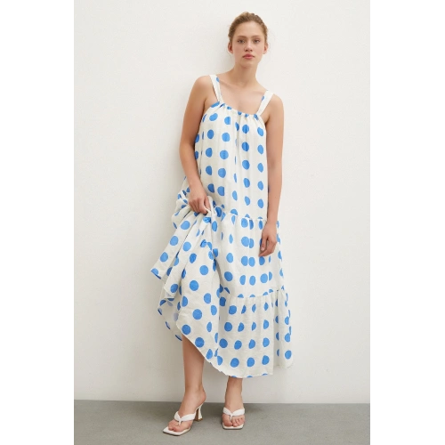 Askılı Puanlı Elbise Beyaz