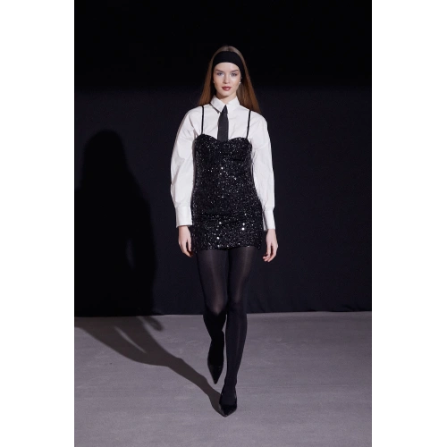 Askılı Pul Elbise Siyah