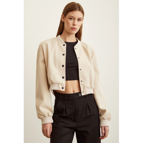 Astarlı Çıt Çıtlı Ceket Bej