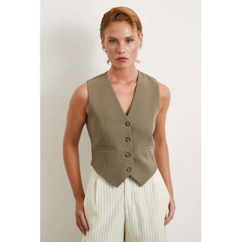 Astarlı Kuplu Yelek Haki