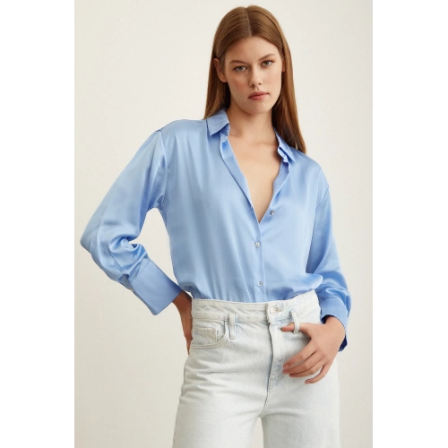 Basic Saten Gömlek Açık Mavi