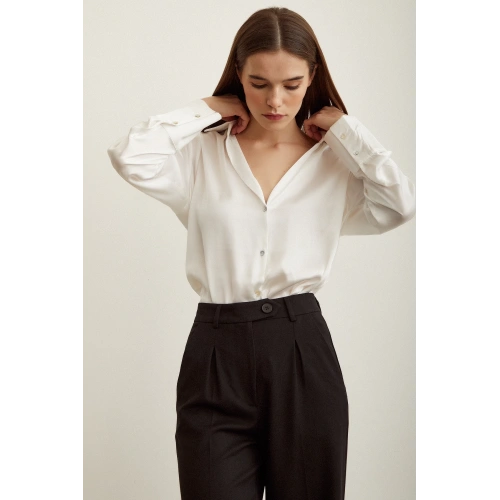 Basic Saten Gömlek Kırık Beyaz