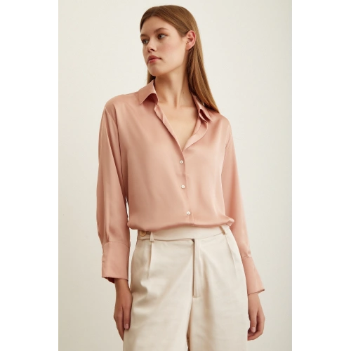 Basic Saten Gömlek Pudra