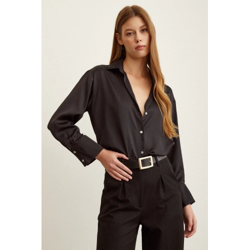 Basic Saten Gömlek Siyah