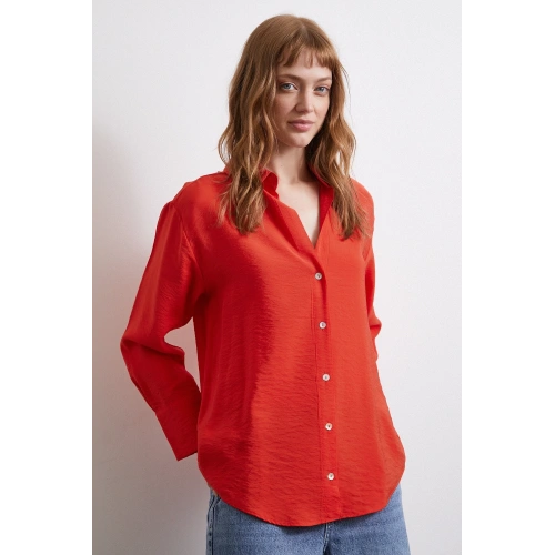 Basic Viskon Gömlek Kırmızı