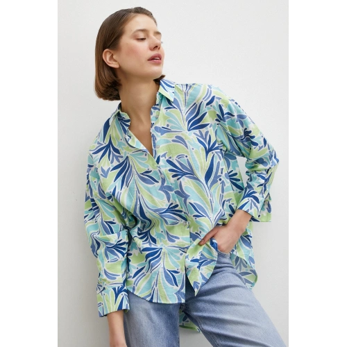 Baskılı Modal Gömlek Mavi