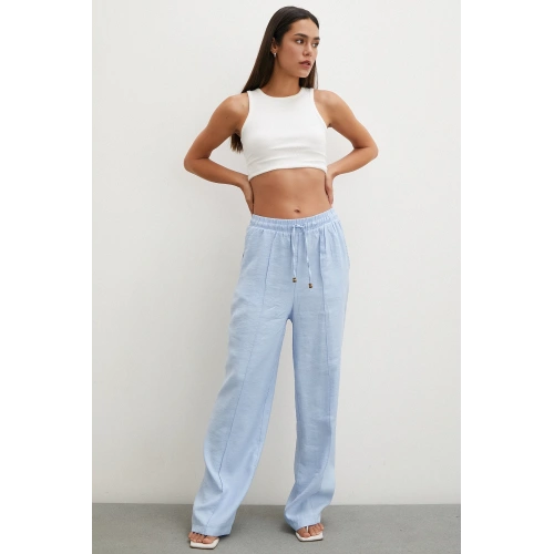 Belden Bağlamalı Pantolon Açık Mavi