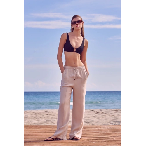 Belden Bağlamalı Pantolon Bej