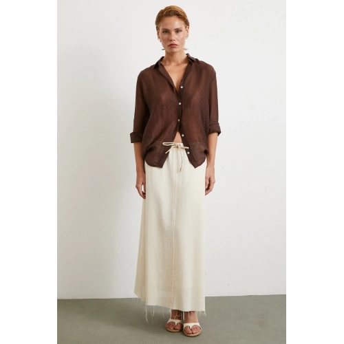 Beli Lastikli Astarlı Hasır Etek Krem