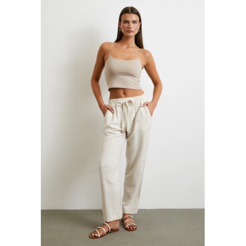 Beli Lastikli Klasik Pantolon Bej