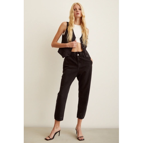 Beli Lastikli Mom Jean Siyah