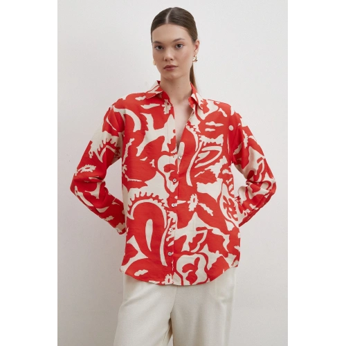 Bisou Desenli Gömlek Kırmızı
