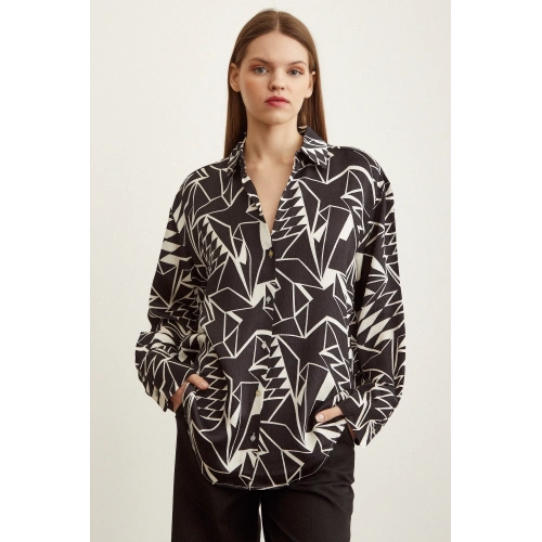 Bürümcük Kabartma Desenli Gömlek Siyah