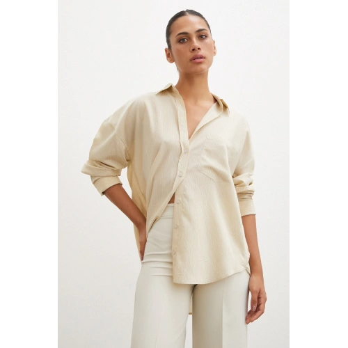 Cepli Çizgili Gömlek Bej