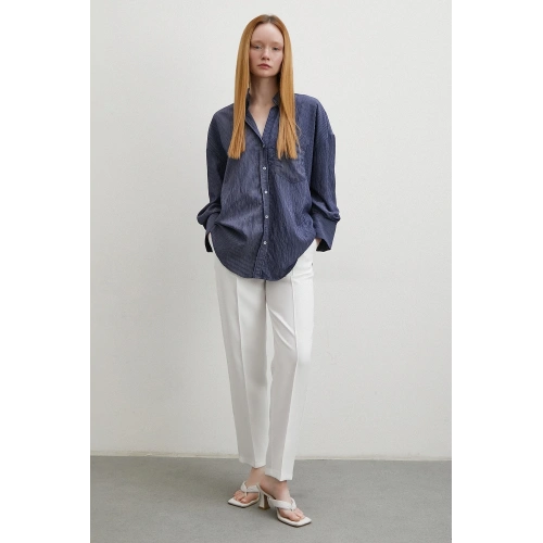 Cepli Çizgili Gömlek Lacivert