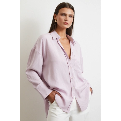 Cepli Çizgili Gömlek Lila