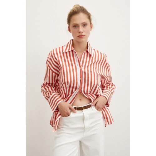 Cepli Çizgili Gömlek Oranj