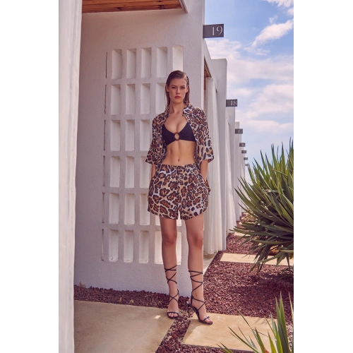 Cepli Leopar Desenli Şortlu Takım Haki