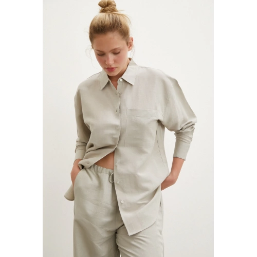 Cepli Oversize Gömlek Haki