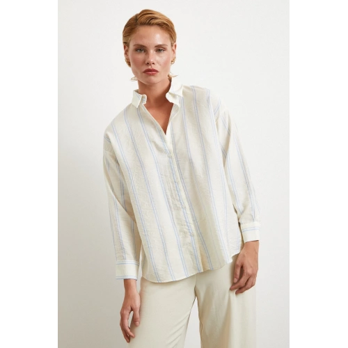 Çift Çizgili Modal Gömlek Mavi