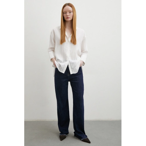 Çift İğneli Pamuklu Gömlek Beyaz