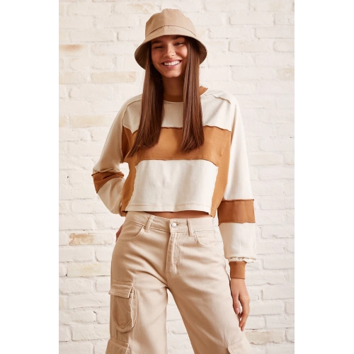 Çift Renk Oversize Sweatshirt Beyaz