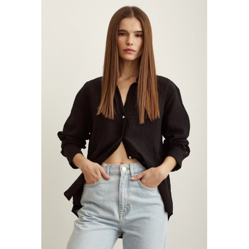 Çizgi Desenli Gömlek Siyah