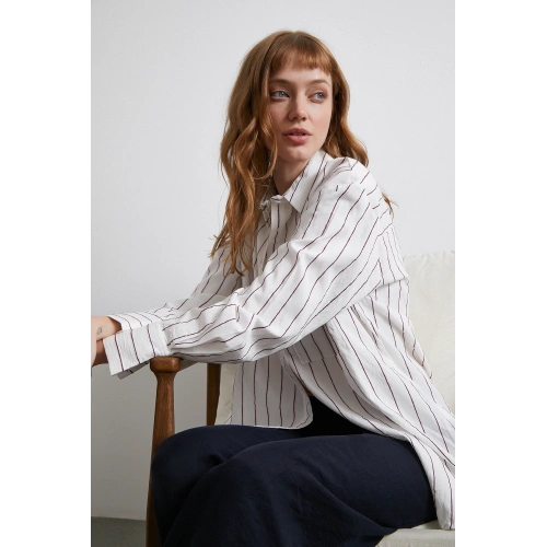 Çizgili Cepli Gömlek Bordo