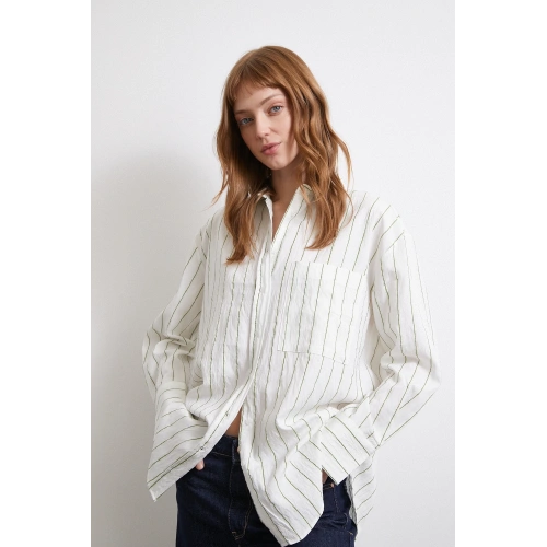 Çizgili Cepli Gömlek Haki