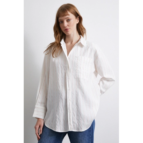 Çizgili Cepli Gömlek Pembe