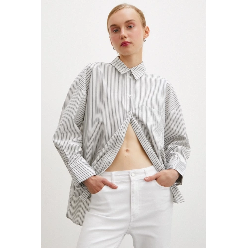 Çizgili Gömlek Ekru