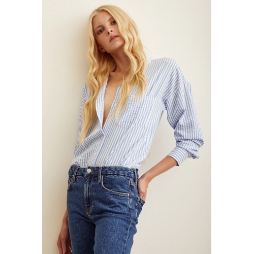 Çizgili Gömlek Mavi