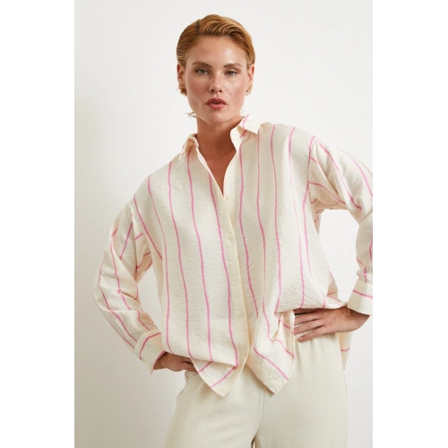Çizgili Modal Gömlek Pembe