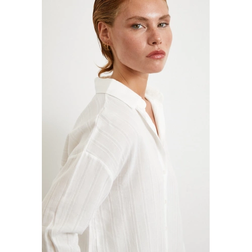 Çizgili Pamuk Gömlek Beyaz