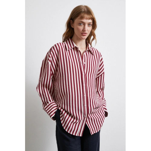 Çizgili T Kol Gömlek Bordo