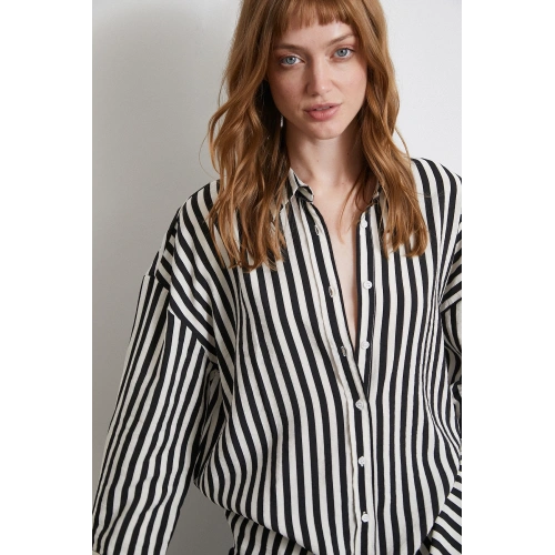 Çizgili T Kol Gömlek Siyah