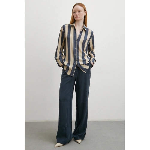 Çizgili Viskon Gömlek Kahve