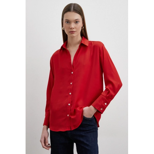 Cupra Saten Gömlek Kırmızı