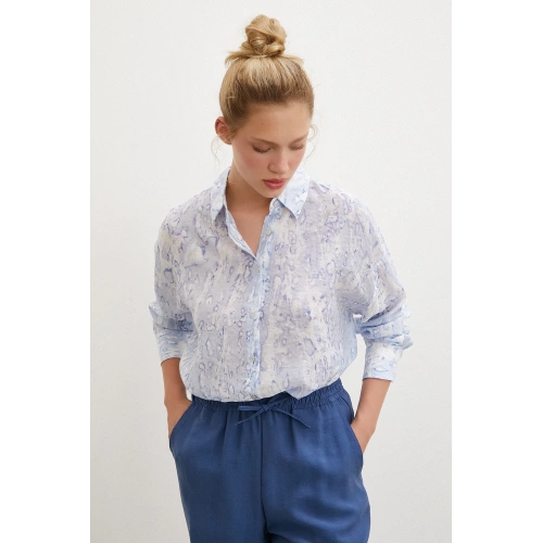 Damla Desenli Gömlek Mavi