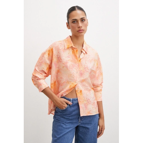 Damla Desenli Modal Gömlek Oranj