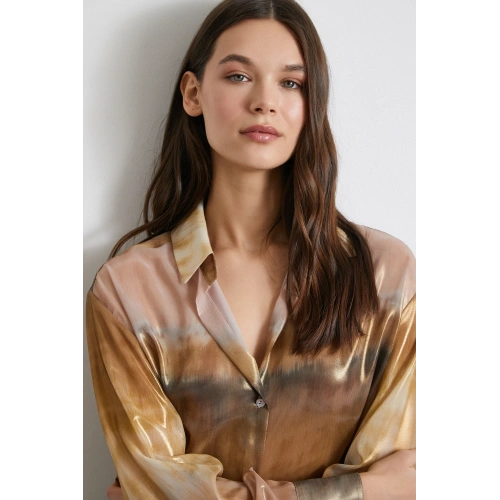 Desenli Krinkıl Gömlek Haki