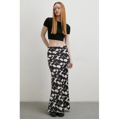 Desenli Maxi Verev Etek Bej