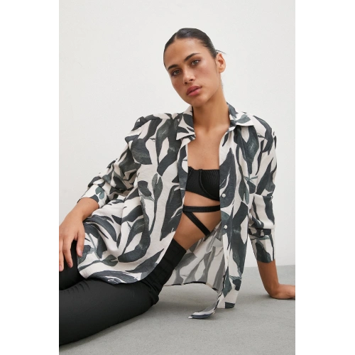 Desenli Modal Gömlek Haki