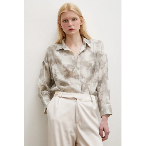 Desenli Oversize Gömlek Gri