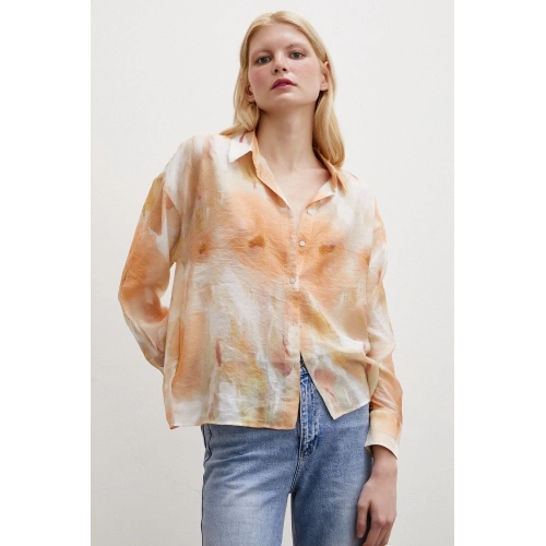 Desenli Oversize Gömlek Turuncu